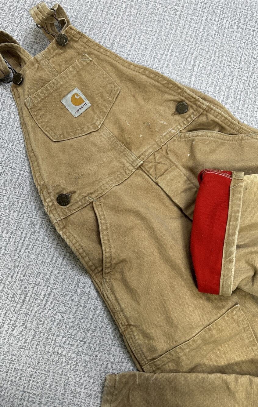 Carhartt Brown Double Knee Vintage Bib Overalls Youth Boys 5 Lined Union USA